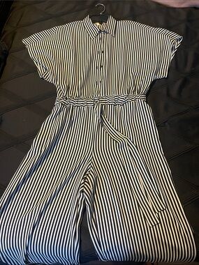 MICHAEL Michael Kors Black and White Striped Jumpsuit